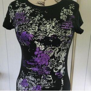 Black and Purple Floral Graphic Tee